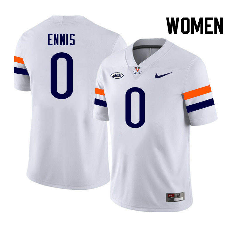 Women Virginia Cavaliers #0 Sage Ennis College Football Jerseys Stitched-White